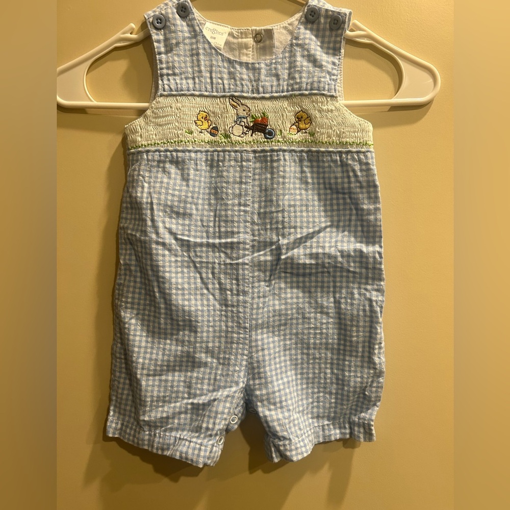 Cresions baby Boy Gingham Short Smocked Easter Bunny Romper  18 Mo / Retail $55